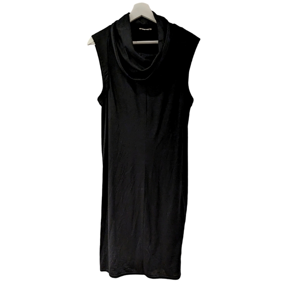 HELMUT LANG Black Wool Cowl Neck Shift Midi Dress size 10 - Picture 1 of 8